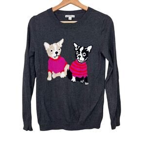 J. Crew Women's Small French Bulldog Teddie Sweater Merino Wool Blend Charcoal